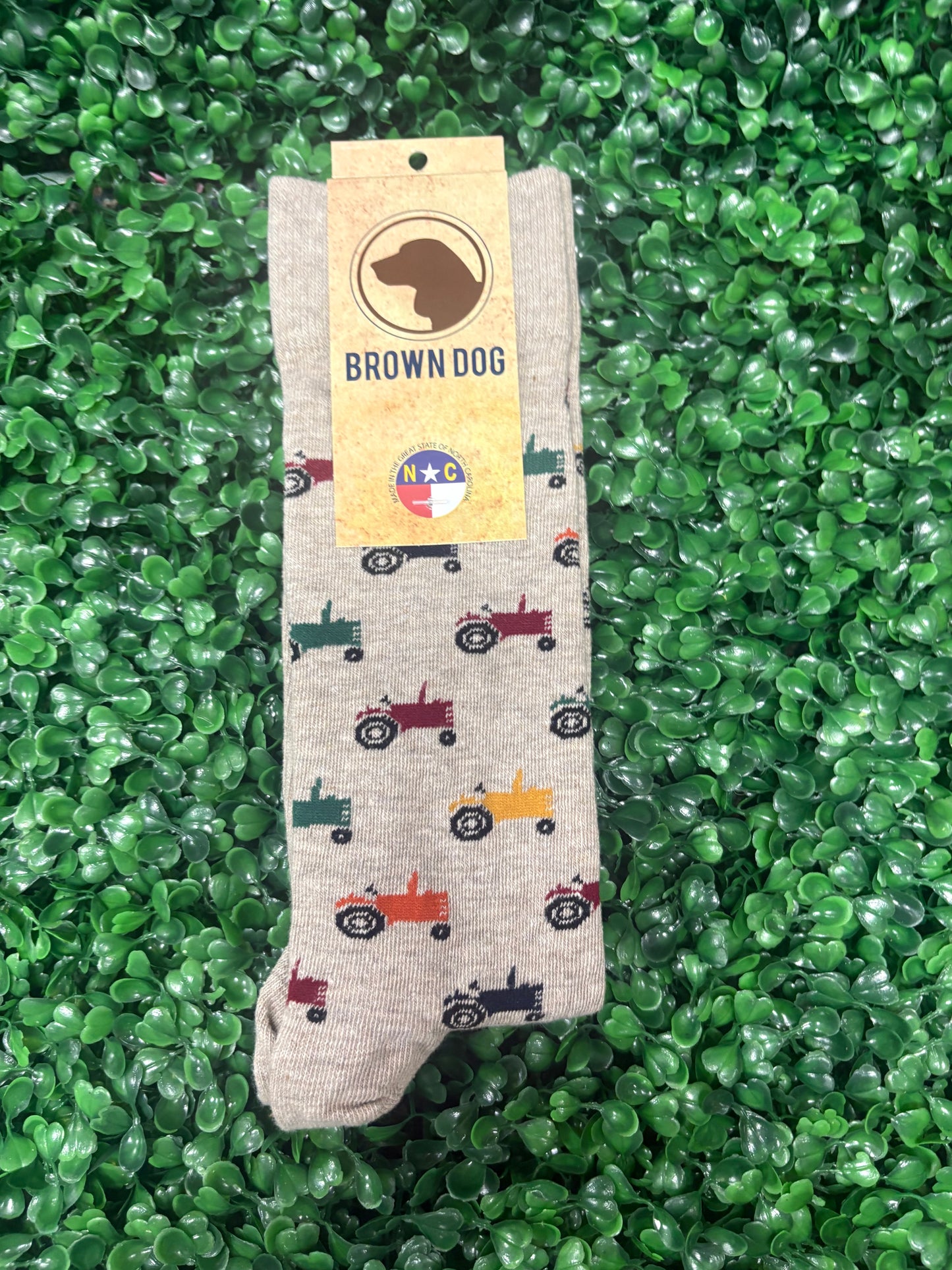 brown dog tan tractor socks