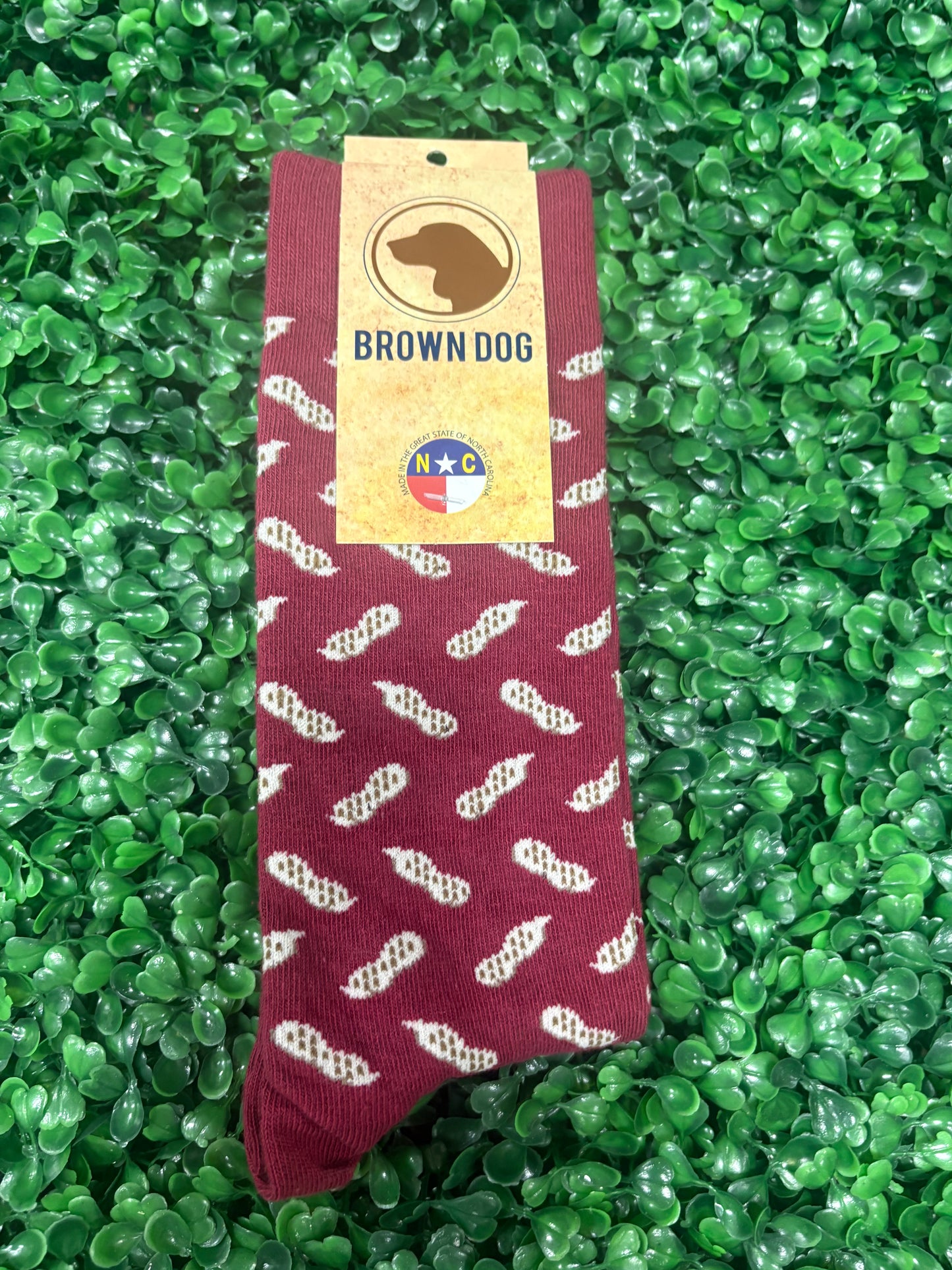 brown dog burgundy peanut socks