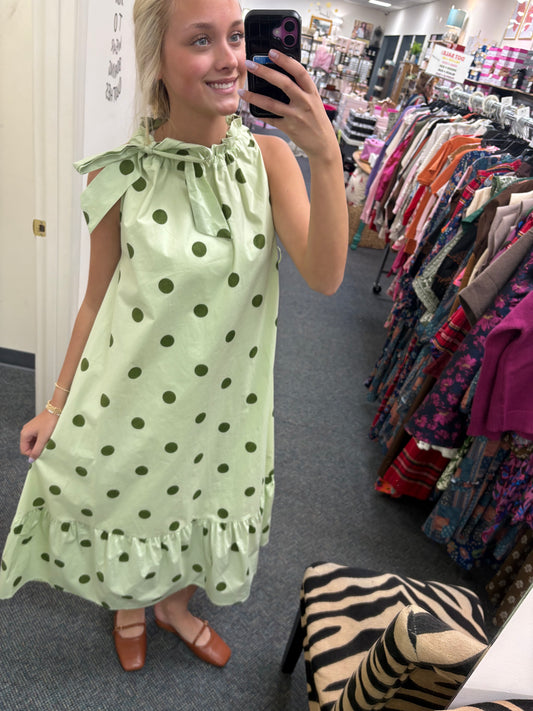 Glam Green polka dot maxi dress
