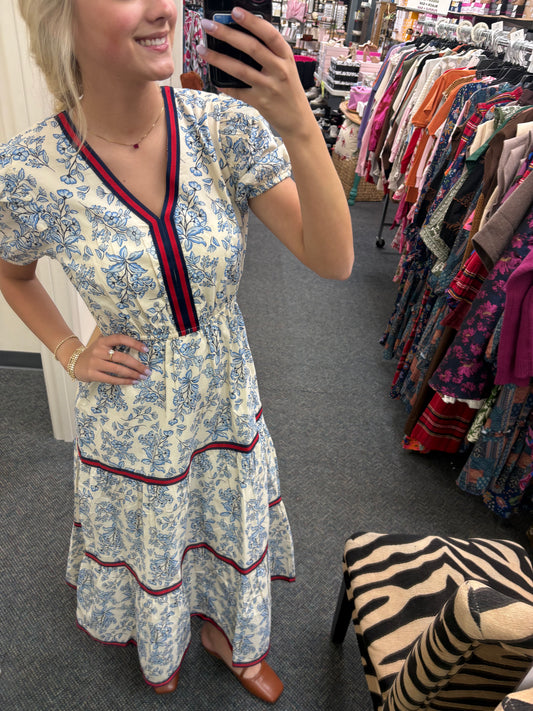 Simply Southern Red and blue floral dress