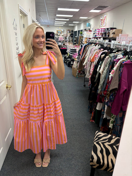 Entro Pink and Orange Striped dress