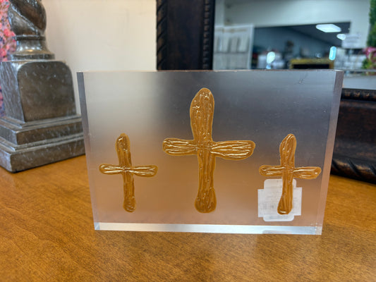Clear Floating 3 gold cross Frame