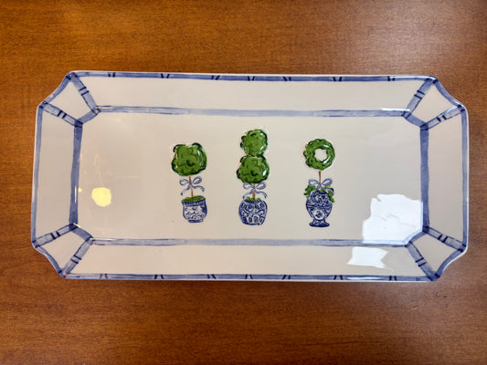 White Blue and Green Floral decorative Serving tray