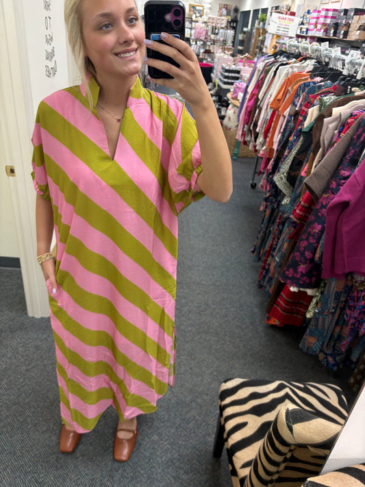 Entro Striped green and pink maxi dress