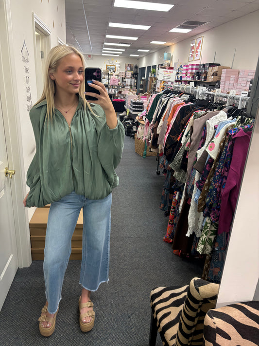 Glam Green silk Zip top