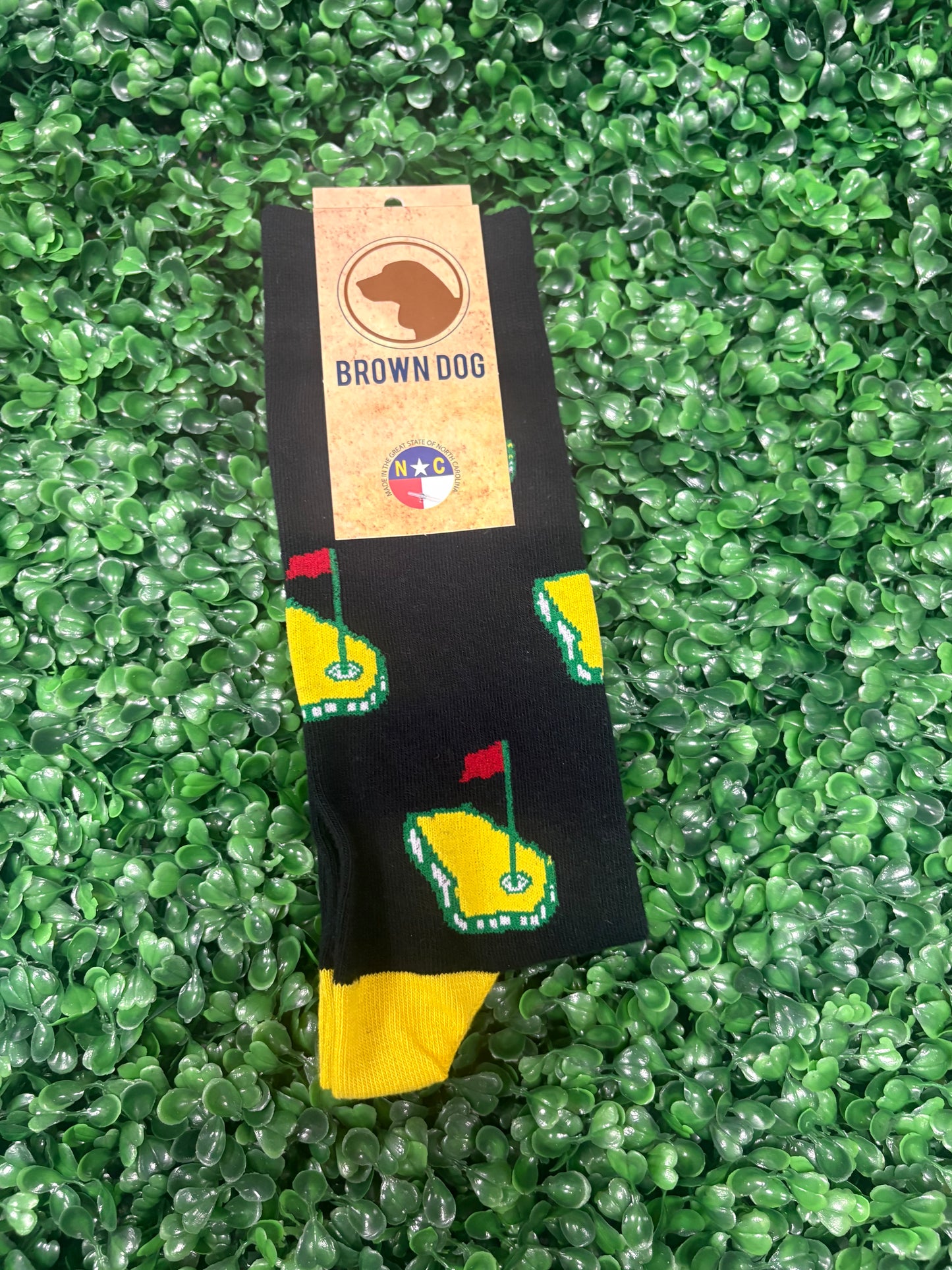 Brown dog Black masters golf socks
